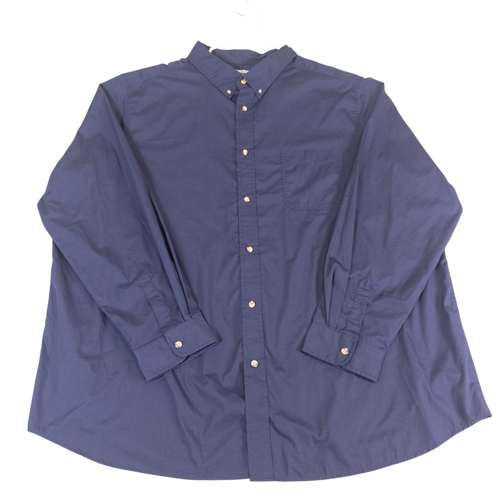 KingSize Mens 4XLT Navy Blue Solid Long Sleeve Button Down Shirt Tall 4XLT